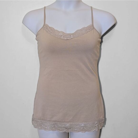 Express Y2K Lace Trim Tank Top Size Large Sexy Stretch Tan Shelf Bra Soft Girl - Picture 13 of 13